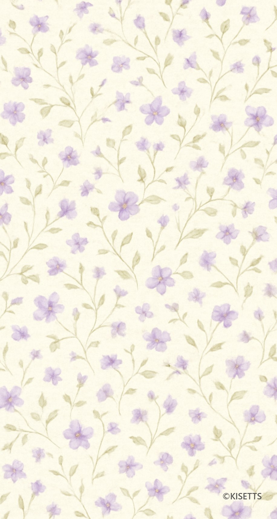 クリーム色の紫の小花柄 スマホ壁紙・待ち受け画像
