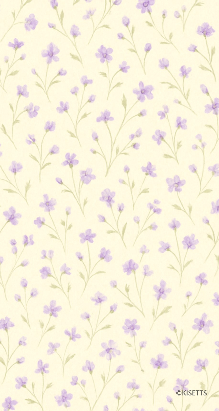 淡い黄色の紫の小花柄 スマホ壁紙・待ち受け画像