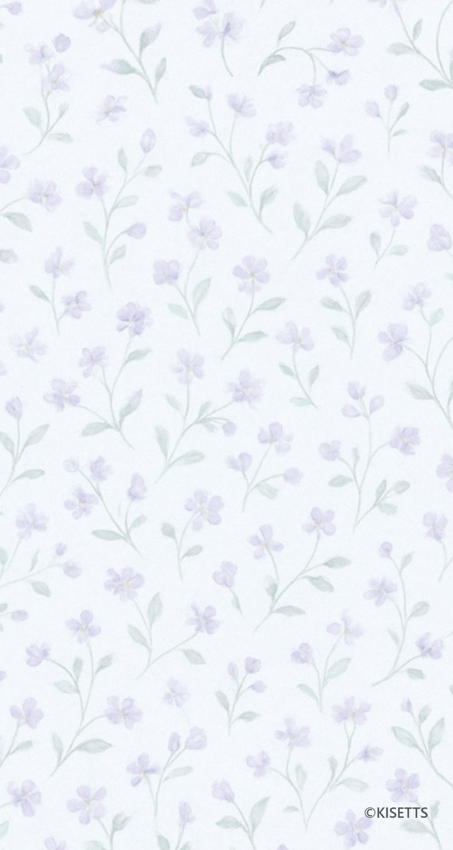 白地の紫の小花と葉・小花柄 スマホ壁紙・待ち受け画像