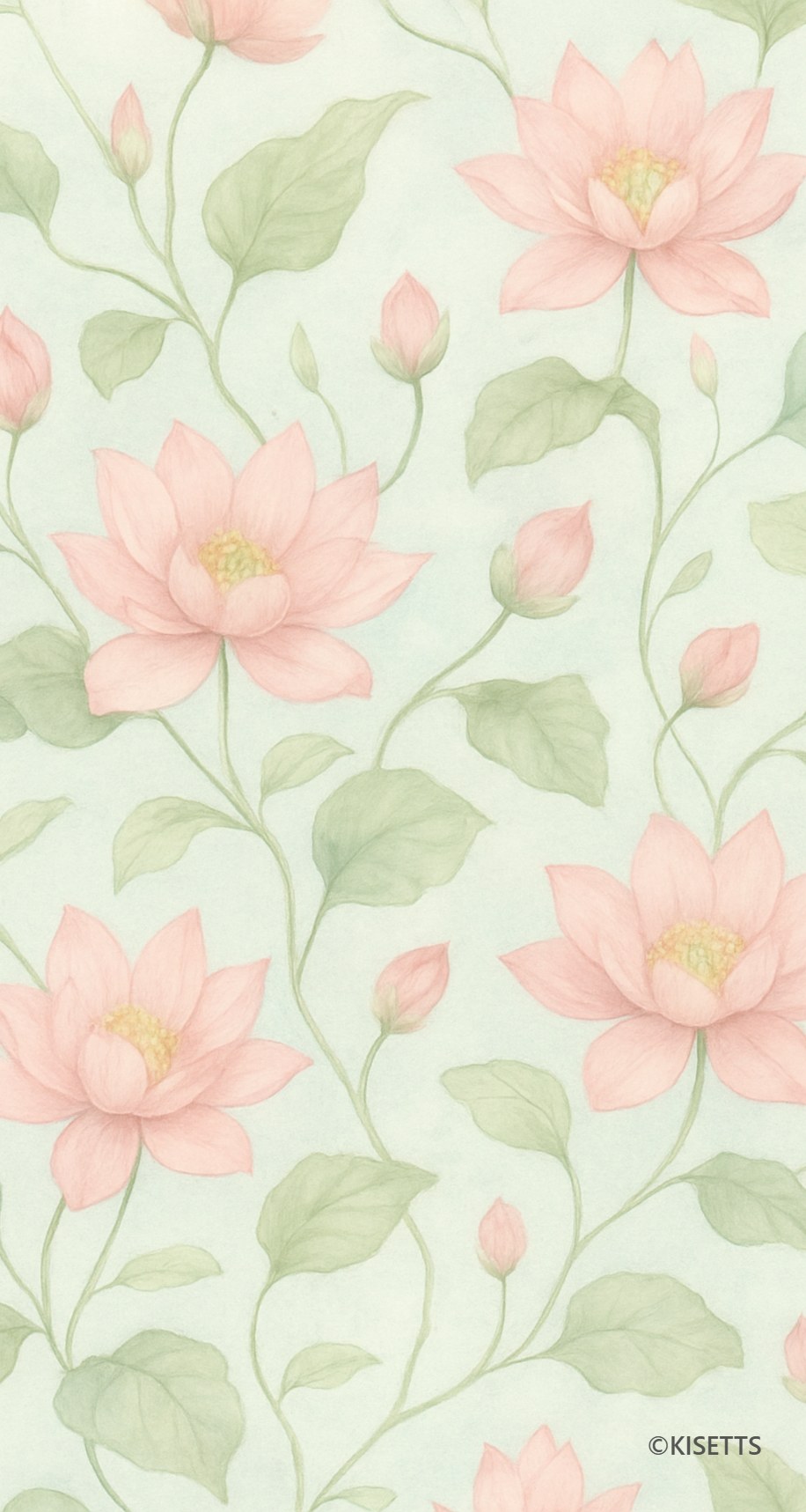 ピンクの蓮の花と葉 スマホ壁紙・待ち受け画像
