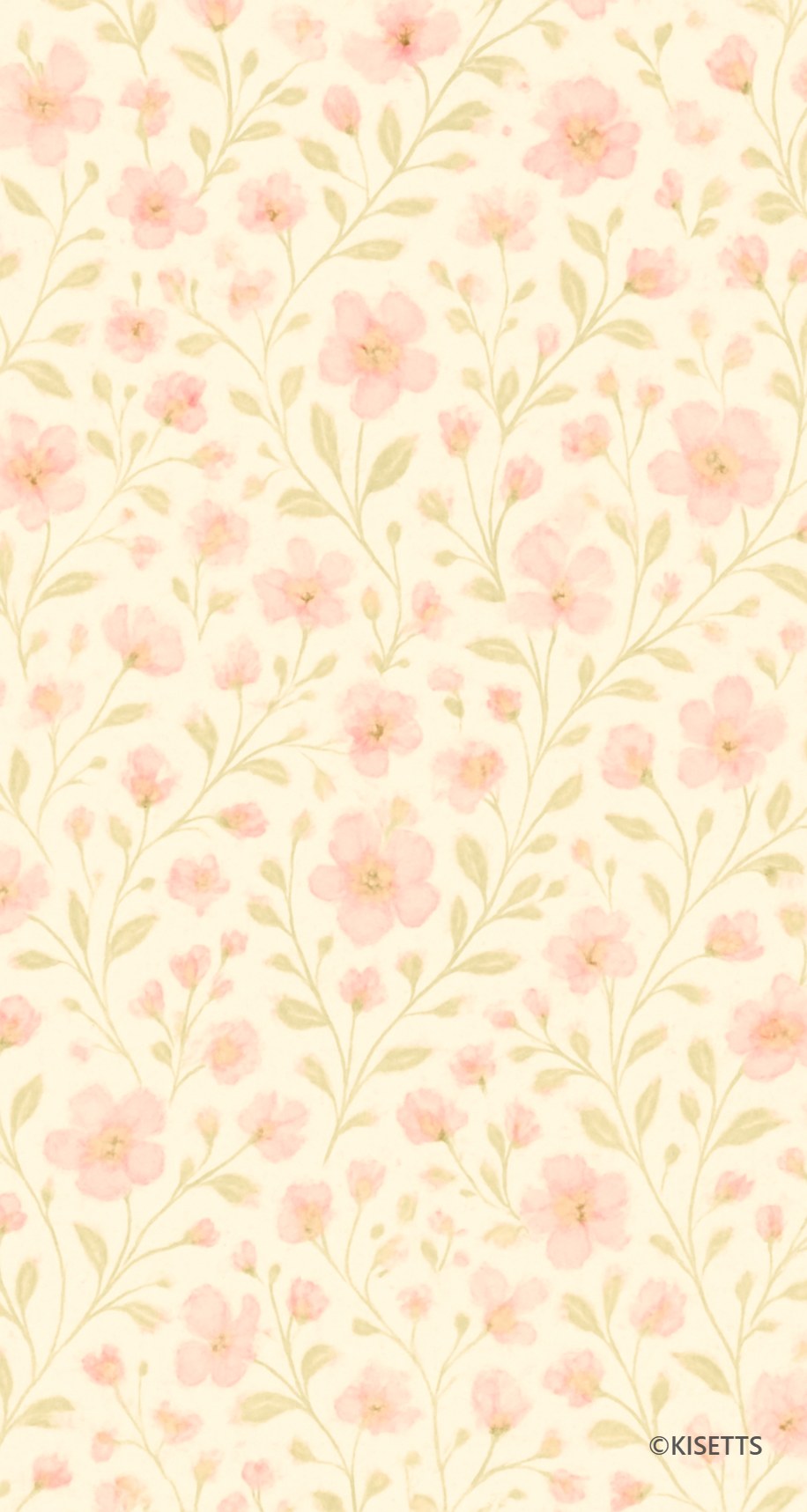クリーム色のピンクの小花柄 スマホ壁紙・待ち受け画像