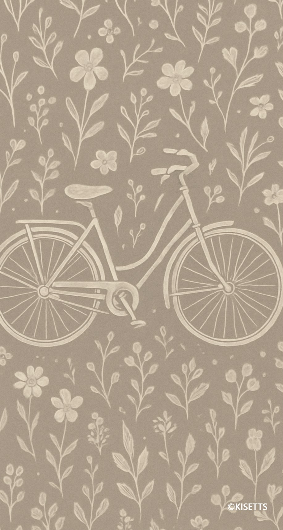 グレージュの自転車と花 スマホ壁紙