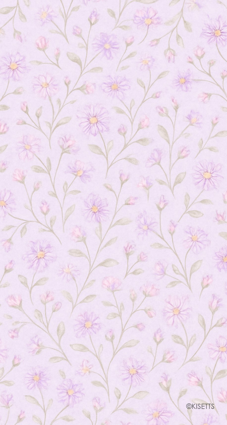 淡い紫のアスターの花・小花柄・明るめ配色 スマホ壁紙・待ち受け画像