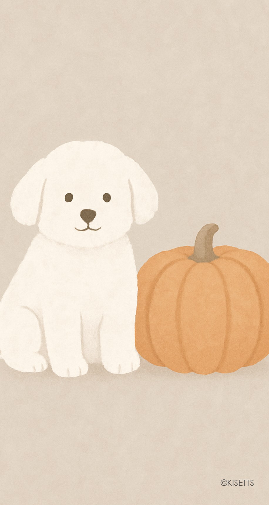 白い犬とかぼちゃ スマホ壁紙・待ち受け画像