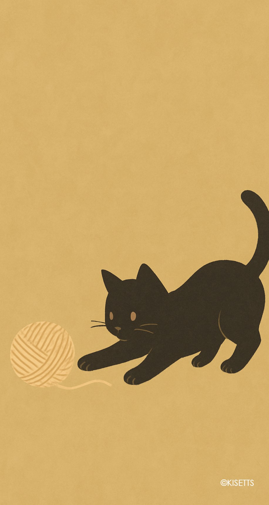 黒猫と毛糸玉 スマホ壁紙・待ち受け画像